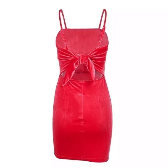 Host Pick! NEW! Red Velvet Split Hem Open Back Mini Dress - Picture 8 of 9